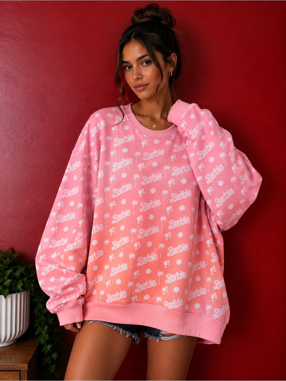 Skinnydip x Barbie Pink All Over Print Sweatshirt Women’s XL